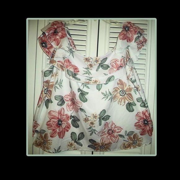 SHEIN CURVE WHITE FLORAL TOP OFF SHOULDER RUFFLED TANK-WOMENS SIZE 3XL - Picture 2 of 5